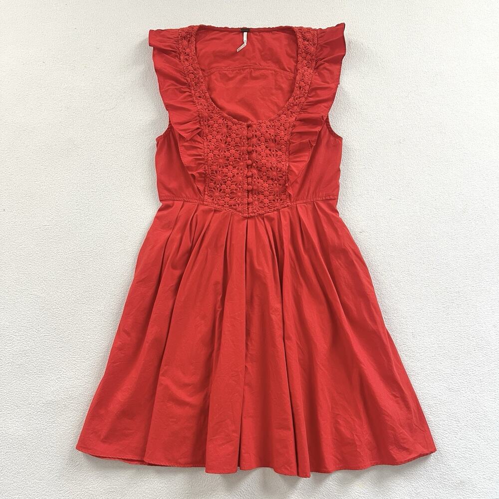 Free People FP Women Hot Lava Orange Red Half Moon Floral Ruffle Mini Dress XS